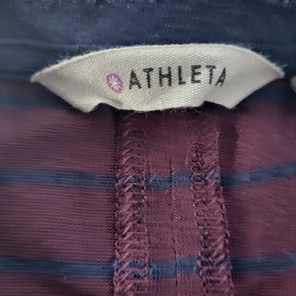 Athleta Threadlight Long Sleeve Top XS X Small Burgundy Blue Stripe Modal - Picture 9 of 12